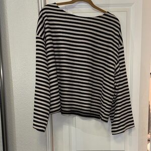 H&M Black and White Striped Crew Neck Sweater